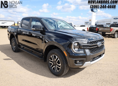 A black 2024 Ford Ranger Lariat for sale at the Novlan Bros dealership in Saskatchewan.