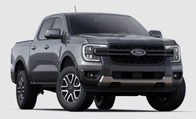 A grey 2024 Ford Ranger Lariat posed against a white background.