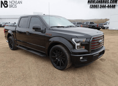 A black 2017 Ford F-150 Lariat for sale at the Novlan Bros dealership in Saskatchewan.