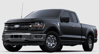 A black 2024 Ford F-150 XLT truck posed against a white background.