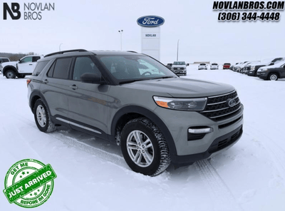 A grey 2020 Ford Explorer XLT for sale at the Novlan Bros dealership in Saskatchewan.