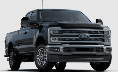 A black 2024 Ford F-350 Super Duty Lariat posed against a white background.