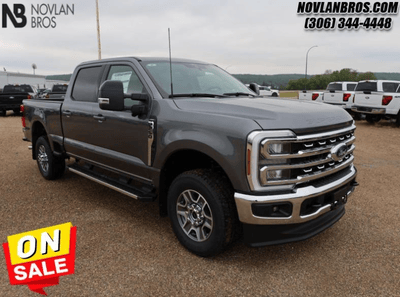 A gray 2024 Ford F-240 Super Duty Lariat for sale at the Novlan Bros dealership in Saskatchewan.