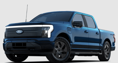 A blue 2024 Ford F-150 Lightning Flash posed against a white background.