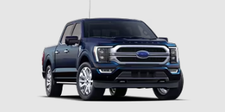 A blue 2023 Ford F-150 parked against a white background.