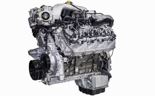 Image of the 2023 Ford F-250's 6.7L high-output turbodisel V8 engine.