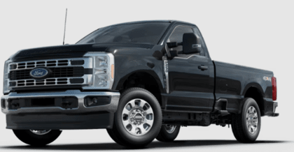 A black 2023 Ford F-250 XLT Super Duty posed against a white background.