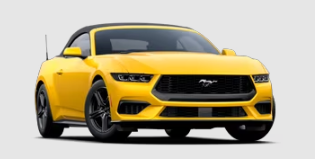 A yellow 2024 Ford Mustang posed against a white background.