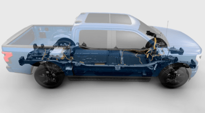 Rendering of the dual motor system of the 2023 Ford F-150 Lightning.