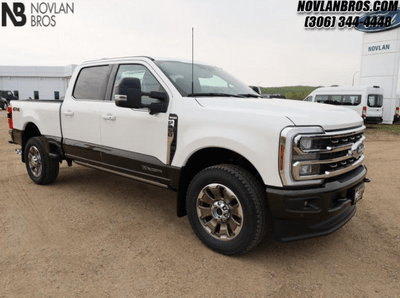 A white 2024 Ford F-350 King Ranch Super Duty for sale at the Novlan Bros dealership in Saskatchewan.