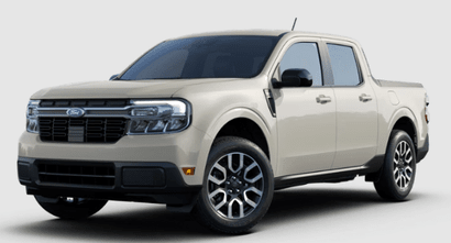 A white 2024 Ford Maverick Lariat with a silver grille posed against a white background.