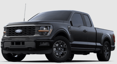 A black 2024 Ford F-150 STX posed against a white background.