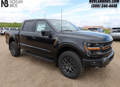 A black 2024 Ford F-150 Tremor for sale at the Novlan Bros dealership in Saskatchewan.