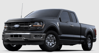 A black 2024 Ford F-150 XLT truck posed against a white background.