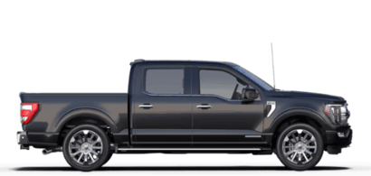 A black 2023 Ford F-150 Limited shown from its side and posed against a white background.