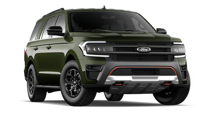 A dark green 2023 Ford Expedition Timberline parked against a white background.