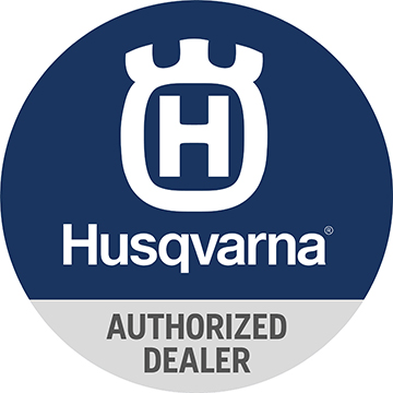 The Husqvarna logo against a blue background, with text below that reads: Authorized Dealer.