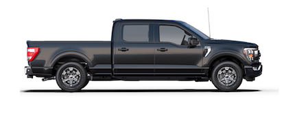 A black 2023 Ford F-150 Lariat posed against a white background.