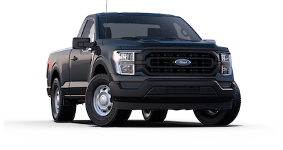 A black 2023 Ford F-150 XL posed against a white background.