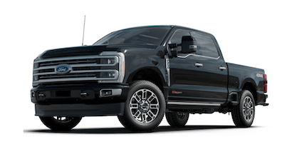 A black 2023 Ford F-250 Limited Super Duty posed against a white background.