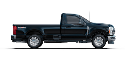 A black 2023 Ford F-350 XLT Super Duty posed against a white background.
